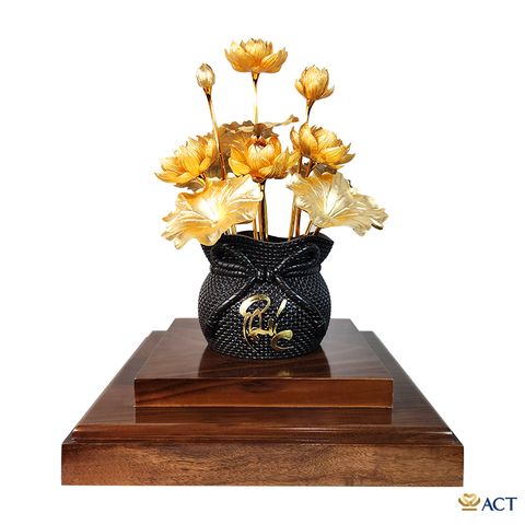 Chậu Sen 12 Cành Chữ Phúc dát vàng 24k ACT GOLD