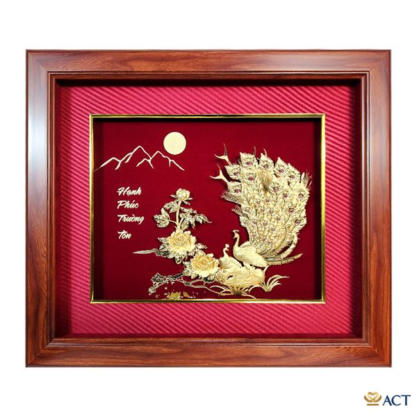 Quà tặng tranh Đôi Chim Công dát vàng 24k ACT GOLD ISO 9001:2015 (mẫu 18)