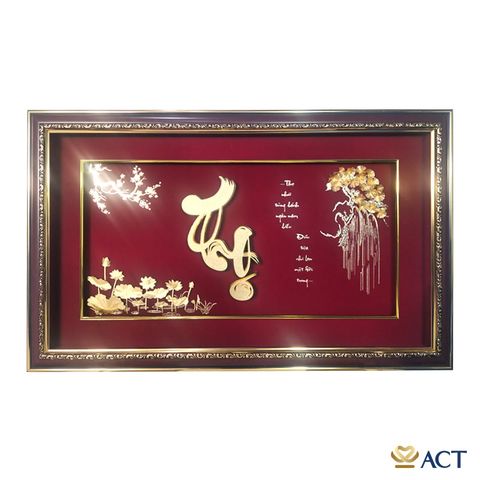 Quà tặng Tranh Chữ Thọ Hoa Sen dát vàng 24k ACT GOLD ISO 9001:2015