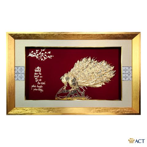 Quà tặng tranh Đôi Chim Công dát vàng 24k ACT GOLD ISO 9001:2015