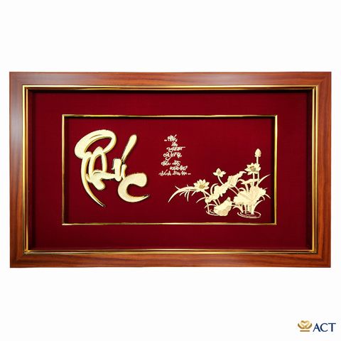 Quà tặng Tranh chữ Phúc hoa Sen dát vàng 24k ACT GOLD ISO 9001:2015