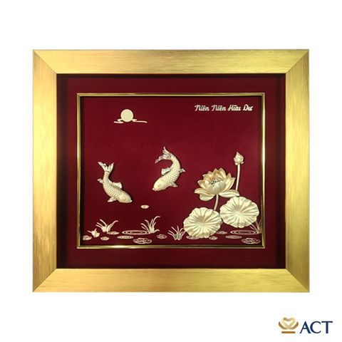 Quà tặng tranh Cá Chép Hoa Sen dát vàng 24k ACT GOLD ISO 9001:2015