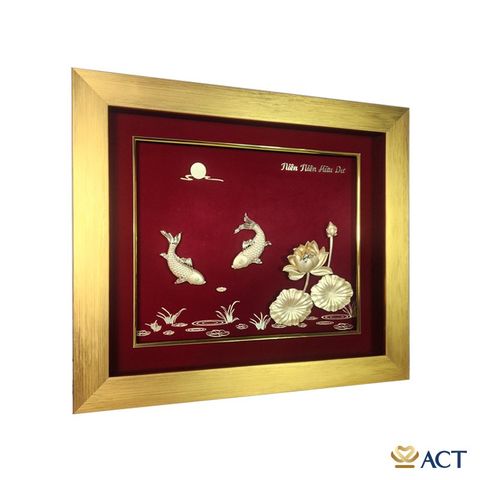 Quà tặng tranh Cá Chép Hoa Sen dát vàng 24k ACT GOLD ISO 9001:2015