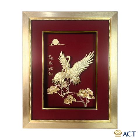 Quà tặng Tranh Đôi Chim Hạc dát vàng 24k ACT GOLD ISO 9001:2015