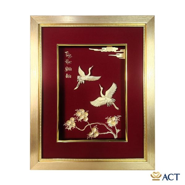 Quà tặng Tranh Đôi Chim Hạc dát vàng 24k ACT GOLD ISO 9001:2015