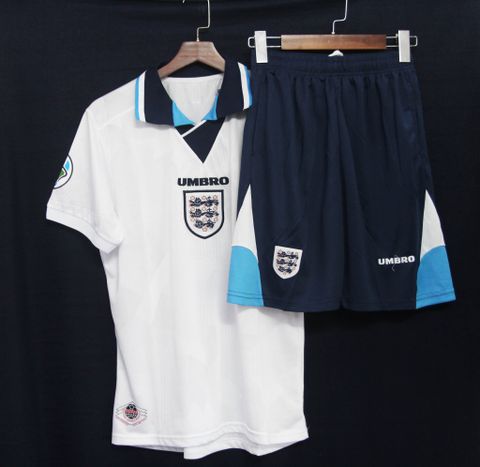 Bộ quần áo England home kit 1996/97 classic màu trắng, chất liệu và thiết kế mới 2023-2024