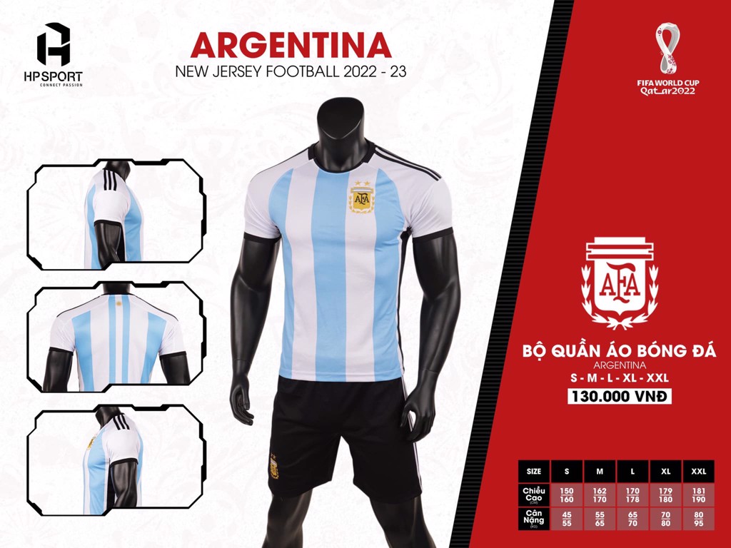Áo Argentina 2022- 2023 màu trắng sọc xanh hàng Việt Nam