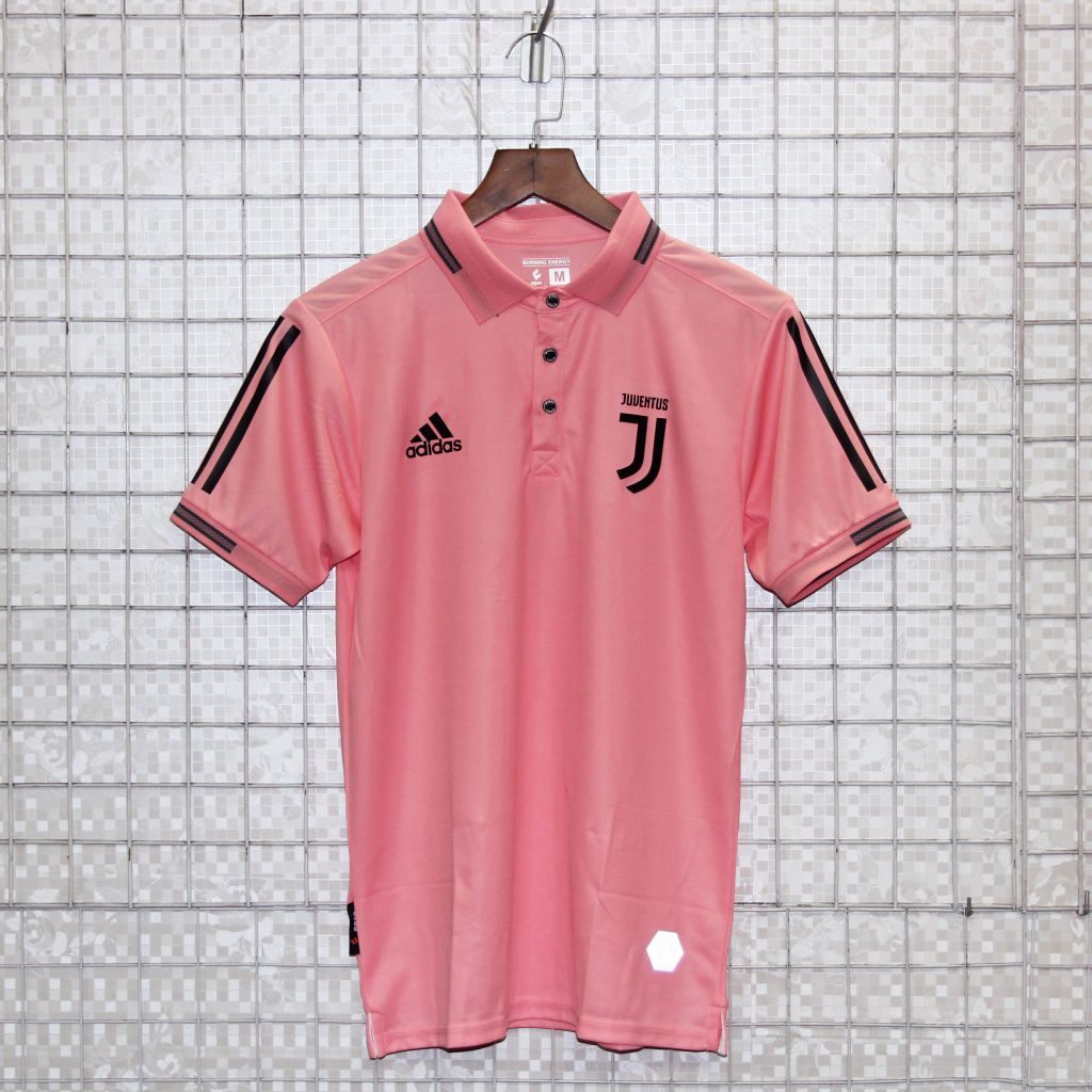 Áo polo bóng đá Juventus 2021 ( mẫu sọc tay) màu hồng