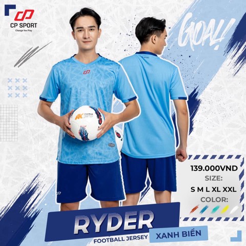 Bộ bóng đá không logo RYDER Cp sport 2022 mẫu mới màu xanh biển