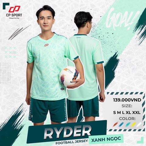 Bộ bóng đá không logo RYDER Cp sport 2022 mẫu mới màu xanh ngọc