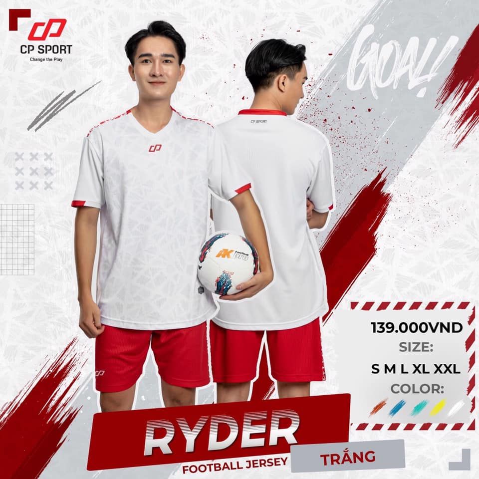 Bộ bong đá không logo RYDER Cp sport 2022 mẫu mới màu trắng