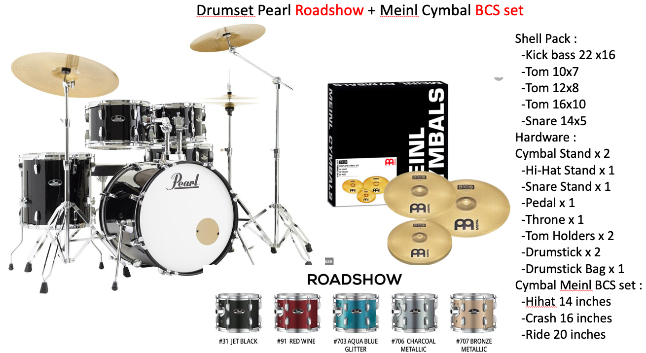  Drumset Pearl Roadshow + Meinl Cymbal BCS set 
