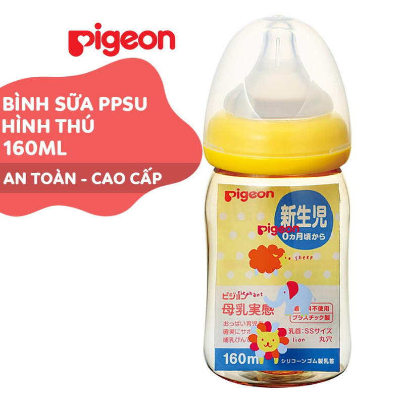 Bình sữa cổ rộng Pigeon 160ml nội địa Nhật Bản, nhựa PPSU Plus chịu nhiệt, chính hãng