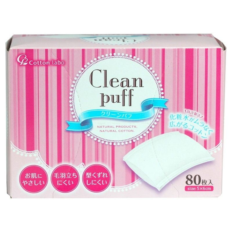 Bông tẩy trang Clean Puff Nhật Bản Cotton Labo (Hộp 80 miếng)