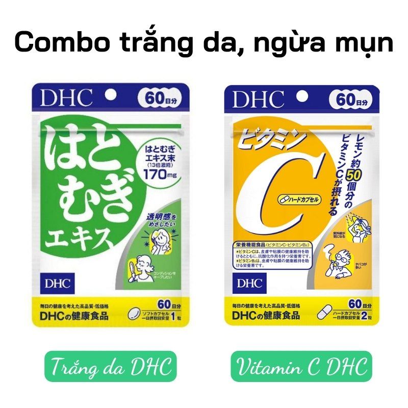 Combo DHC trắng da và vitamin C giúp da trắng hồng mịn màng