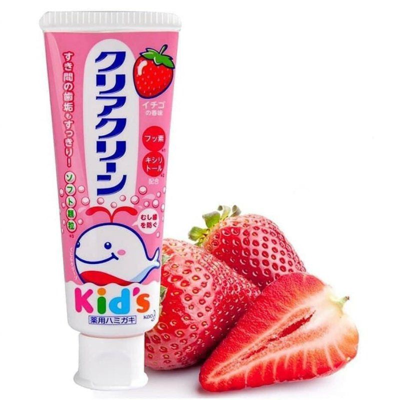 Kem đánh răng Kao Kid's trẻ em 70g Nhật Bản hồng dâu tây (bé từ 3 tuổi)