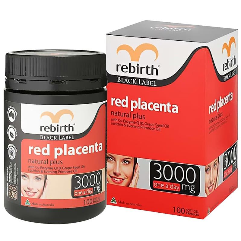 Viên uống nhau thai cừu đỏ Rebirth Black Label Red Placenta Natural Plus 3000mg 100 viên