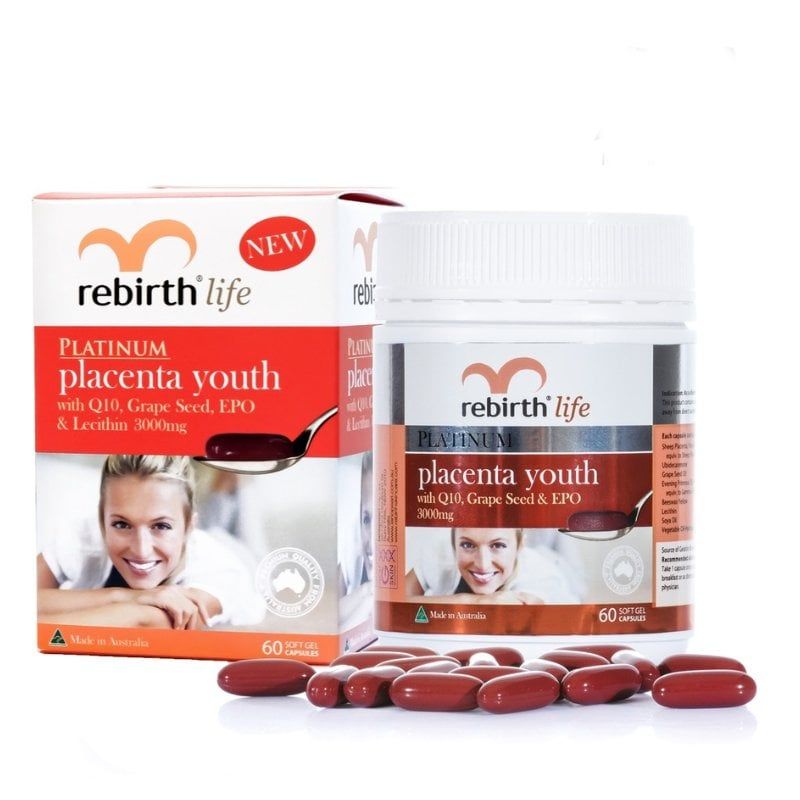 Nhau thai cừu Rebirth Life Platinum Placenta Youth 60 viên Úc