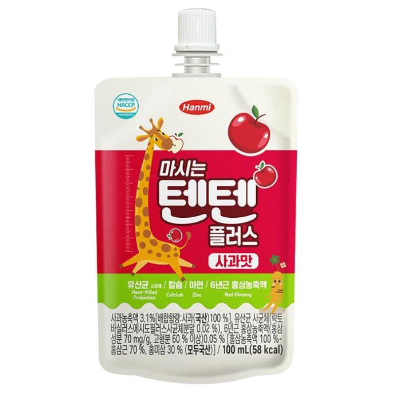 Nước hồng sâm hoa quả Tenten Hanmi Hàn Quốc 100ml cho bé 1Y+ vị táo