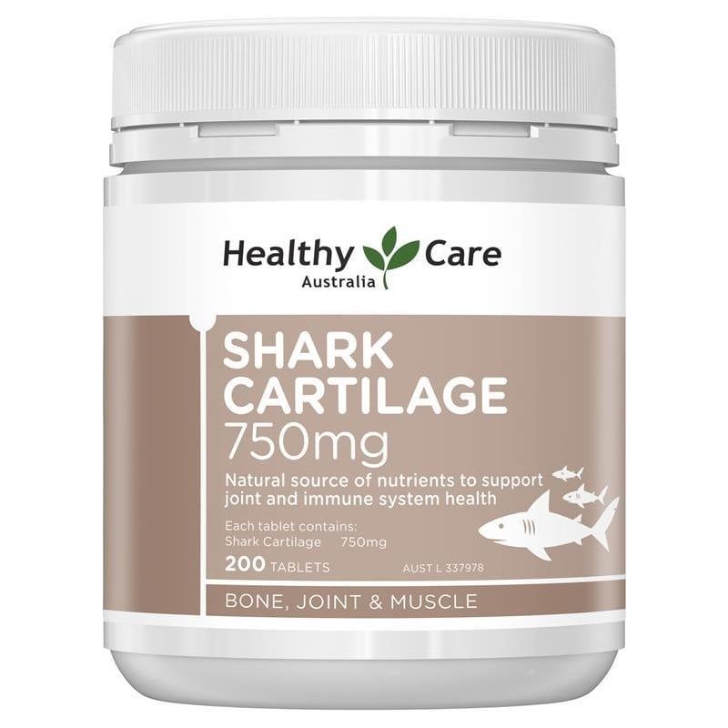 Sụn vi cá mập Healthy Care Shark Cartilage 750mg 200 viên của Úc