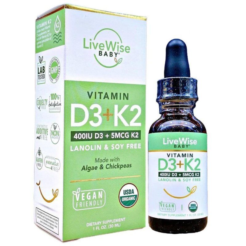 Vitamin D3K2 LiveWise Baby Organic 400IU Mỹ cho bé từ sơ sinh