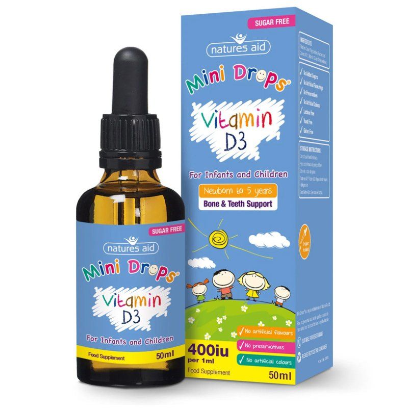Vitamin D3 Natures Aid Mini Drops 400IU 50ml (bé 0-5 tuổi) mẫu mới của Anh