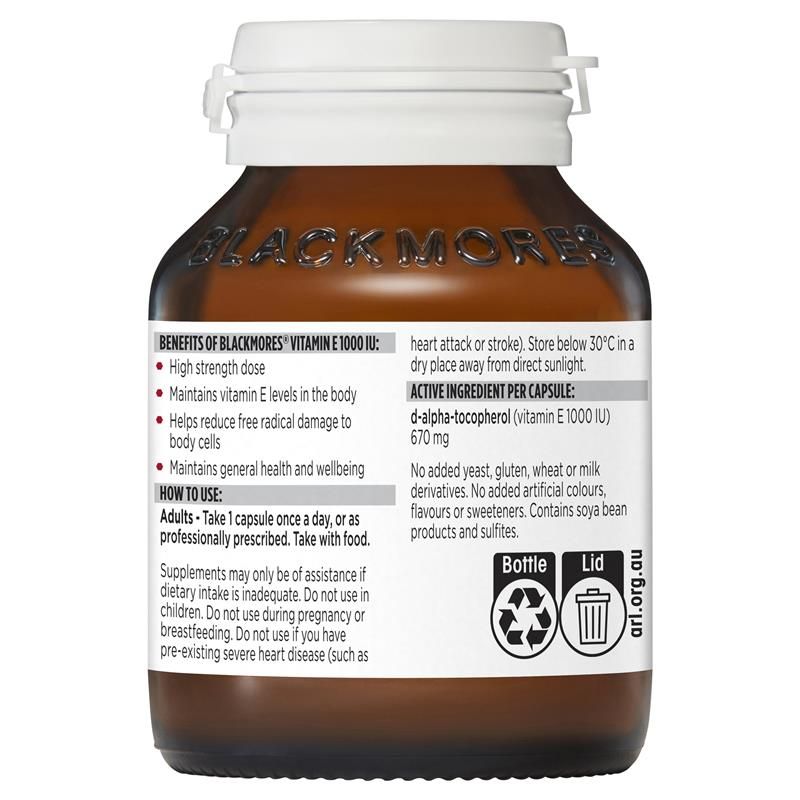 Viên uống vitamin E Blackmores Natural Vitamin E 1000IU 30 viên Úc