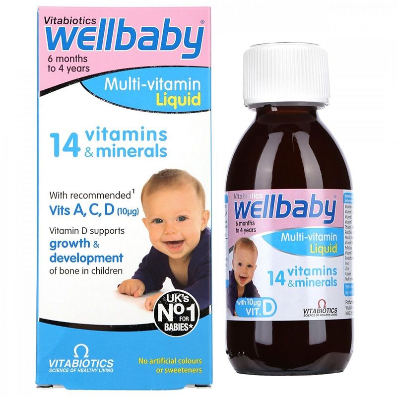 Siro Vitabiotics Wellbaby Multi-vitamin Liquid 150ml của Anh cho bé 6 tháng tuổi đến 4 tuổi