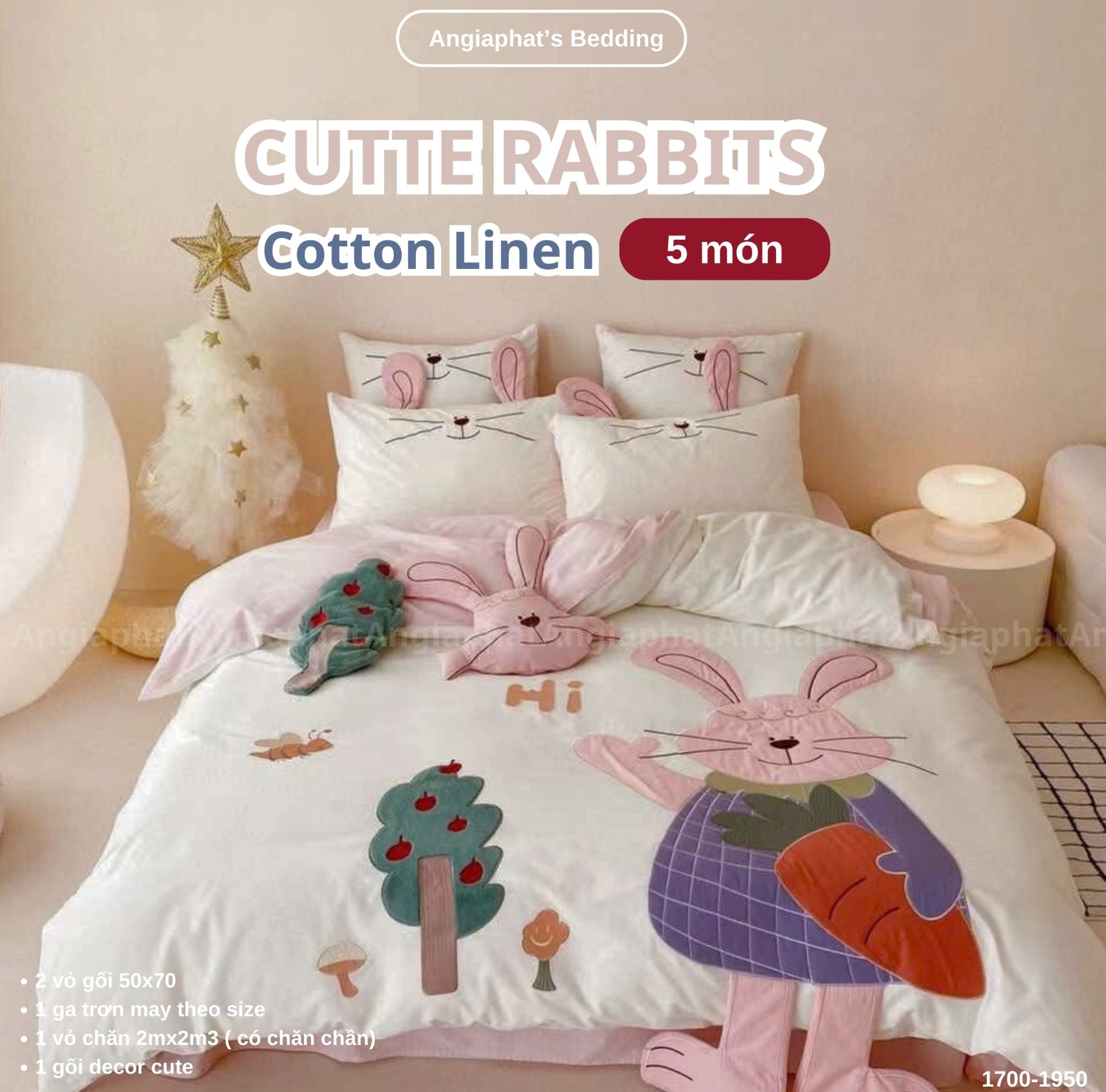 Bộ Chăn Ga Cotton Linen Kids - Thỏ Tai Dài