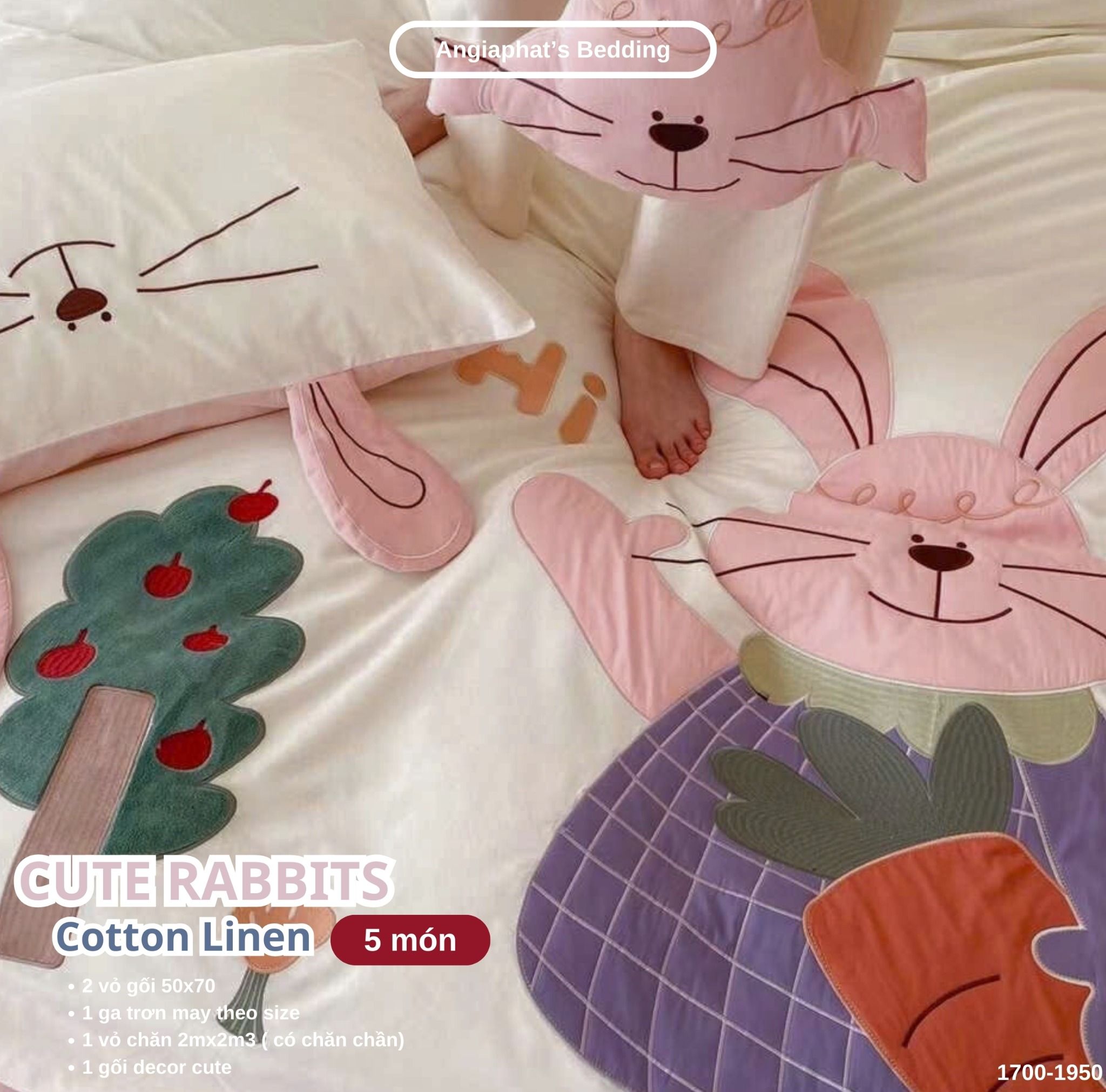 Bộ Chăn Ga Cotton Linen Kids - Thỏ Tai Dài