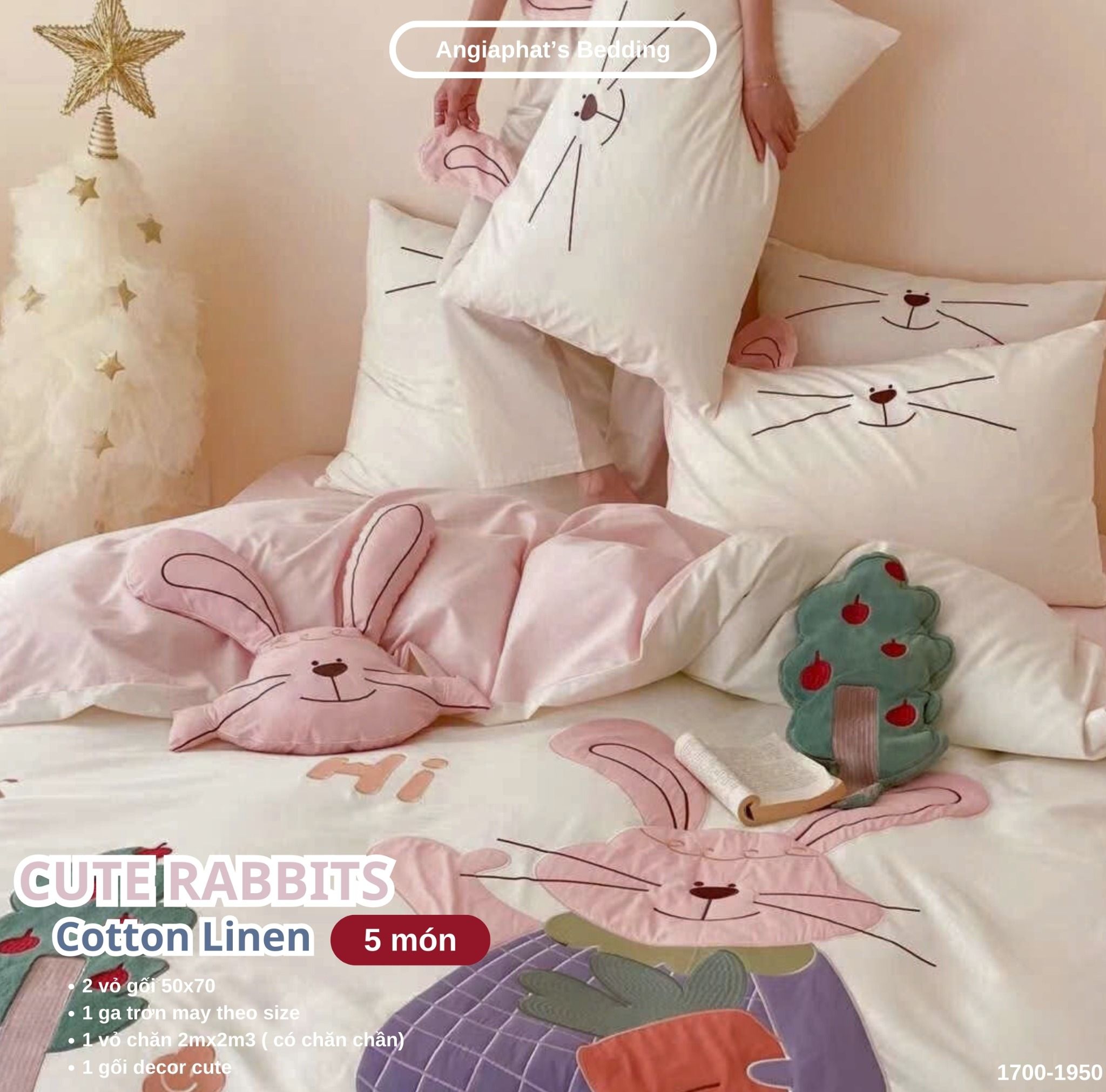 Bộ Chăn Ga Cotton Linen Kids - Thỏ Tai Dài