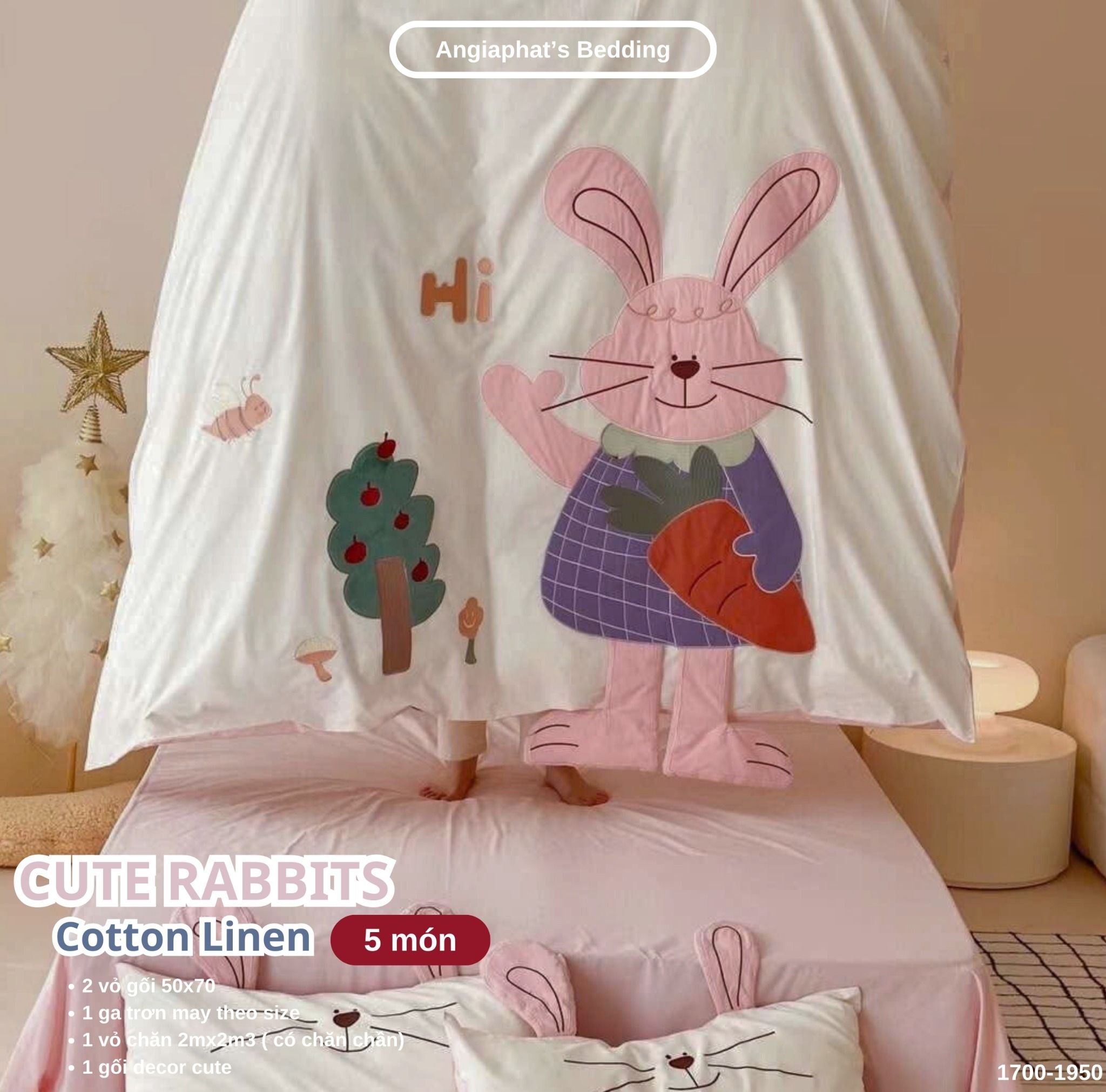 Bộ Chăn Ga Cotton Linen Kids - Thỏ Tai Dài