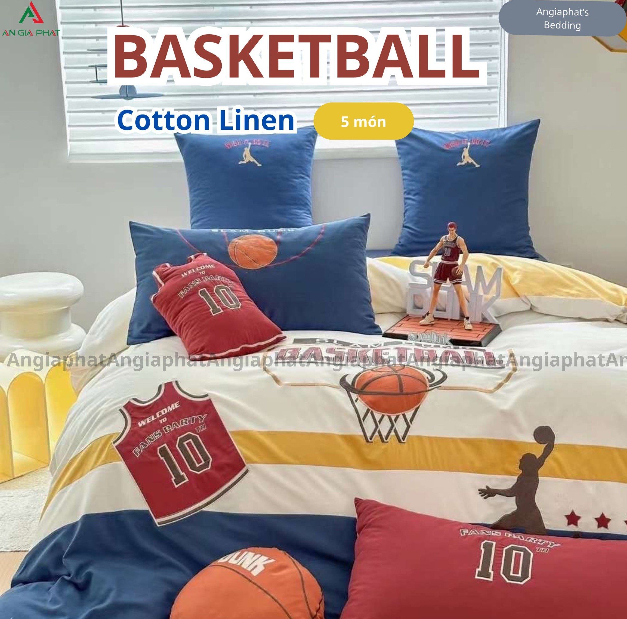 Bộ Chăn Ga Cotton Linen Kids - BÓNG RỔ