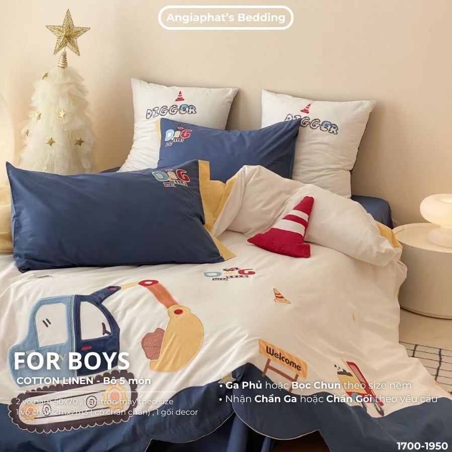 Bộ Chăn Ga Cotton Linen Kids - XE CẨU