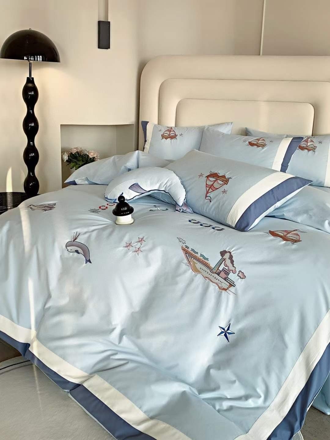 Bộ Chăn Ga Cotton Linen Kids - Biển Xanh