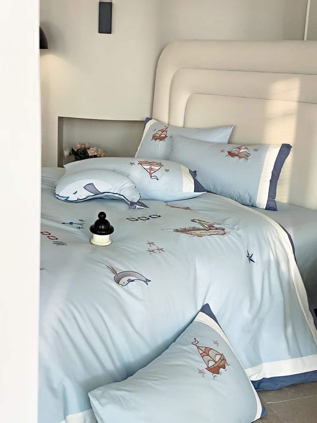 Bộ Chăn Ga Cotton Linen Kids - Biển Xanh