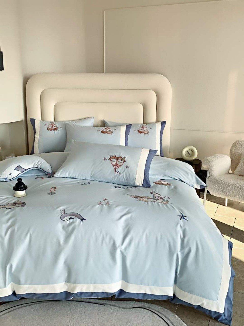 Bộ Chăn Ga Cotton Linen Kids - Biển Xanh