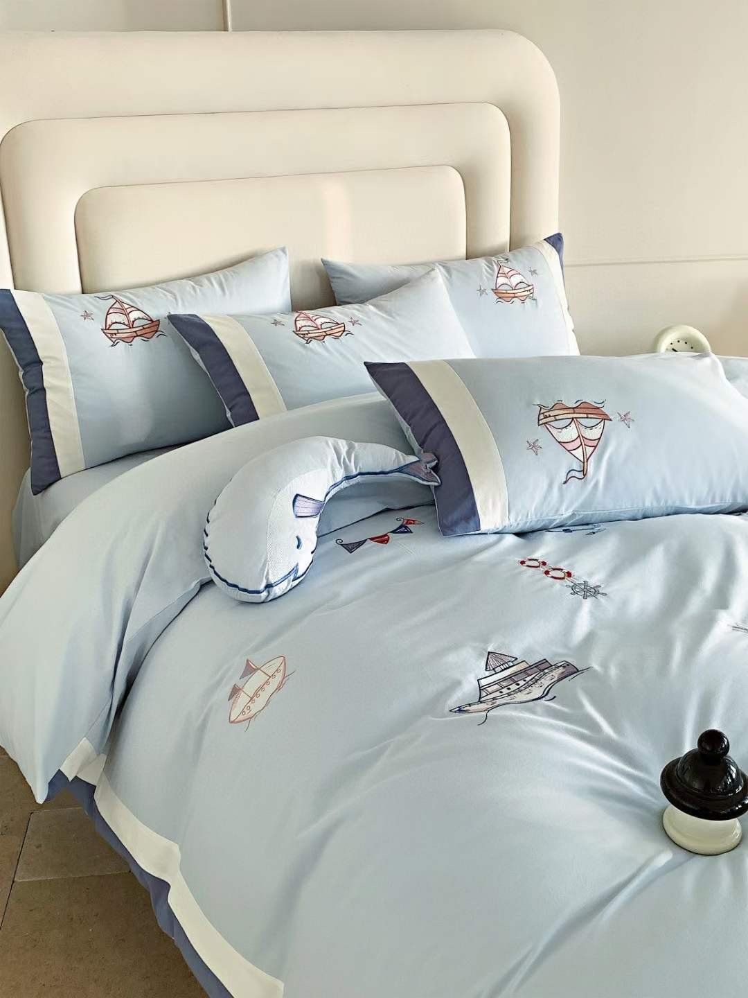 Bộ Chăn Ga Cotton Linen Kids - Biển Xanh