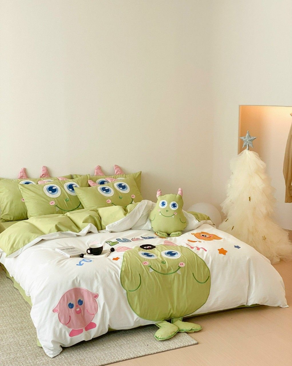 Bộ Chăn Ga Cotton Linen Kids - Monster Xanh
