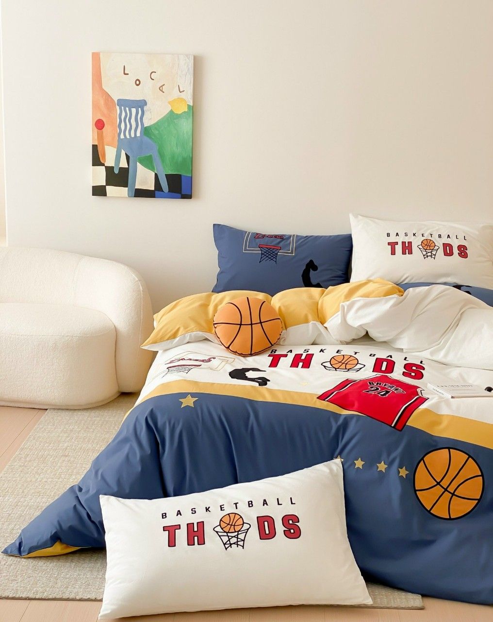 Bộ Chăn Ga Cotton Linen Kids - Bóng Rổ Xanh