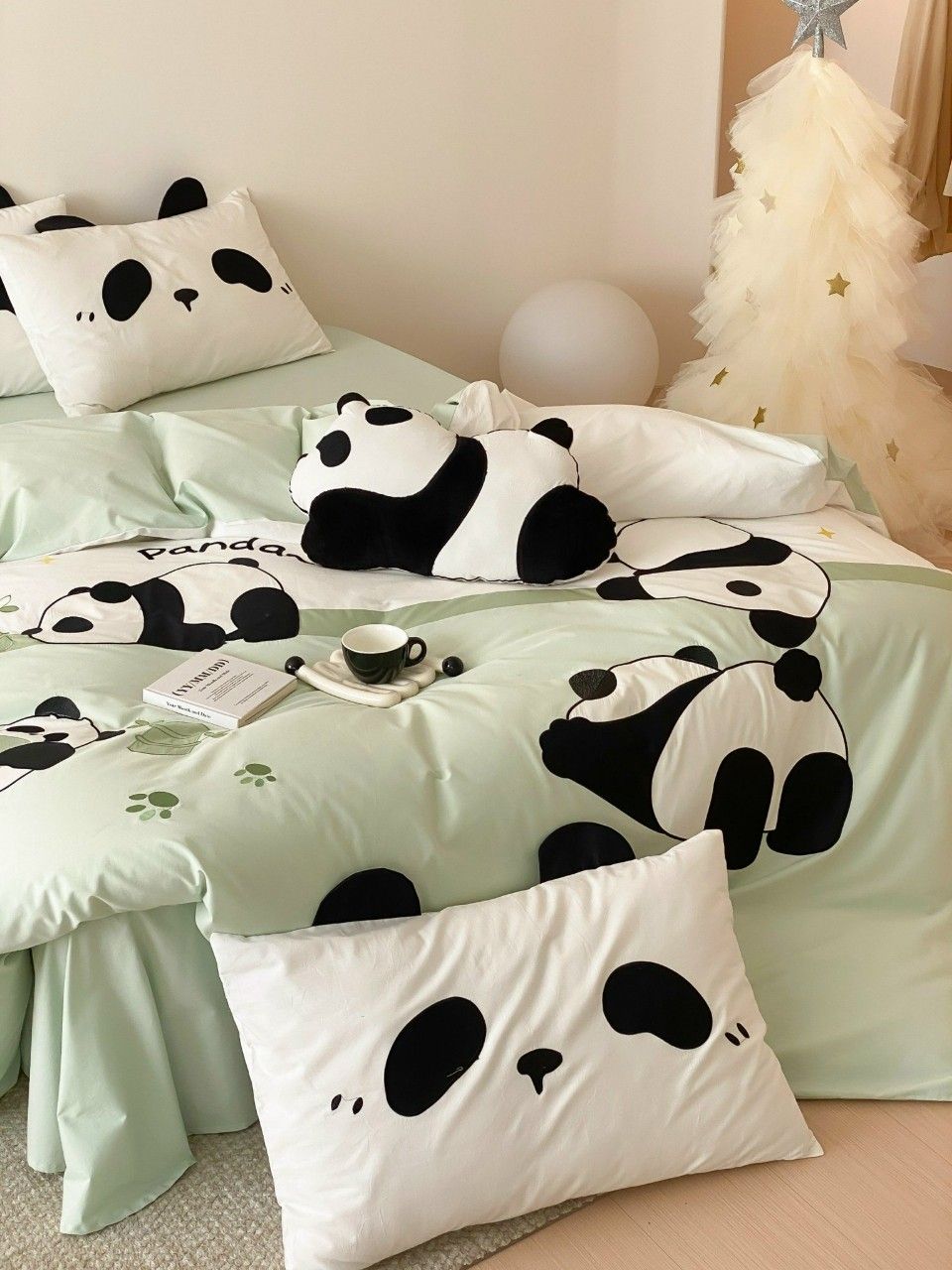 Bộ Chăn Ga Cotton Linen Kids - Gấu Trúc Xanh
