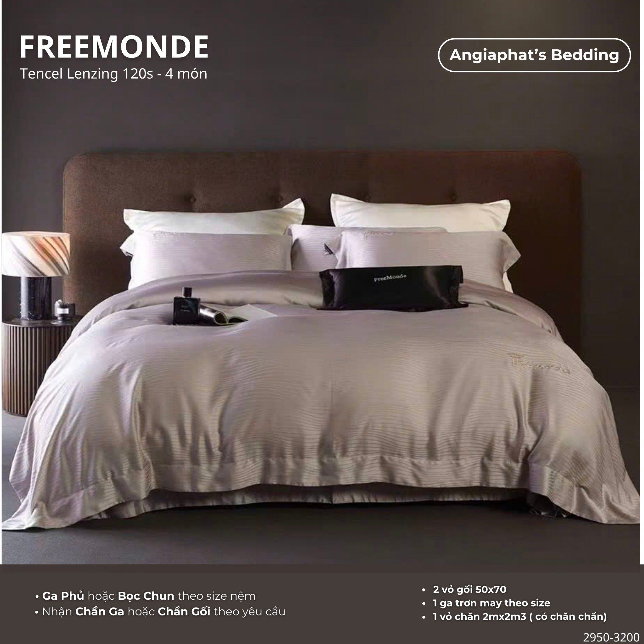 Set Chăn Ga Tencel 120s Freemonce Dệt Vân Chìm - Màu 10