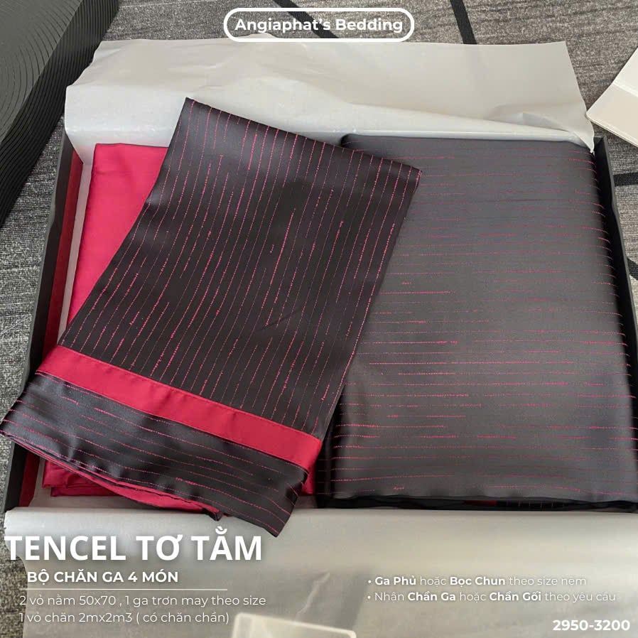 Set Chăn Ga Tencel Tơ Tằm COLOGNE - Đen Hồng