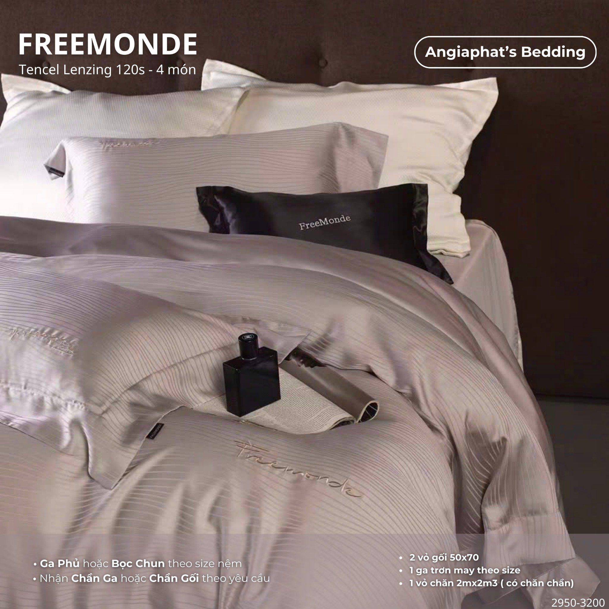 Set Chăn Ga Tencel 120s Freemonce Dệt Vân Chìm - Màu 10