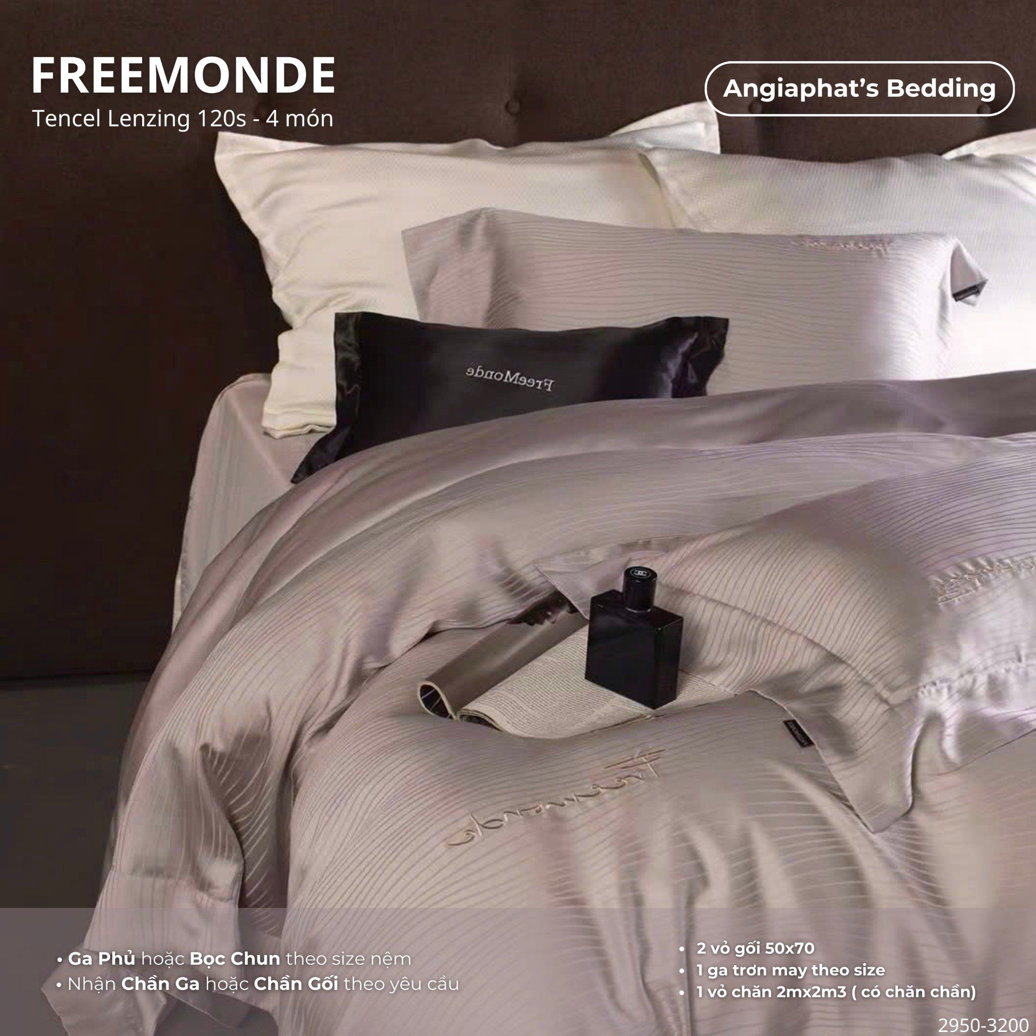 Set Chăn Ga Tencel 120s Freemonce Dệt Vân Chìm - Màu 10