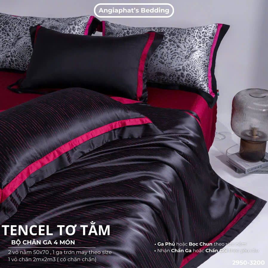Set Chăn Ga Tencel Tơ Tằm COLOGNE - Đen Hồng