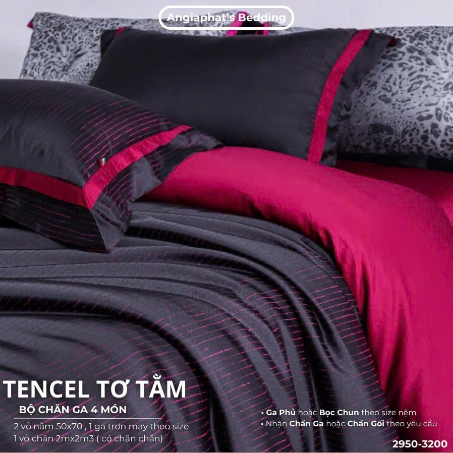 Set Chăn Ga Tencel Tơ Tằm COLOGNE - Đen Hồng