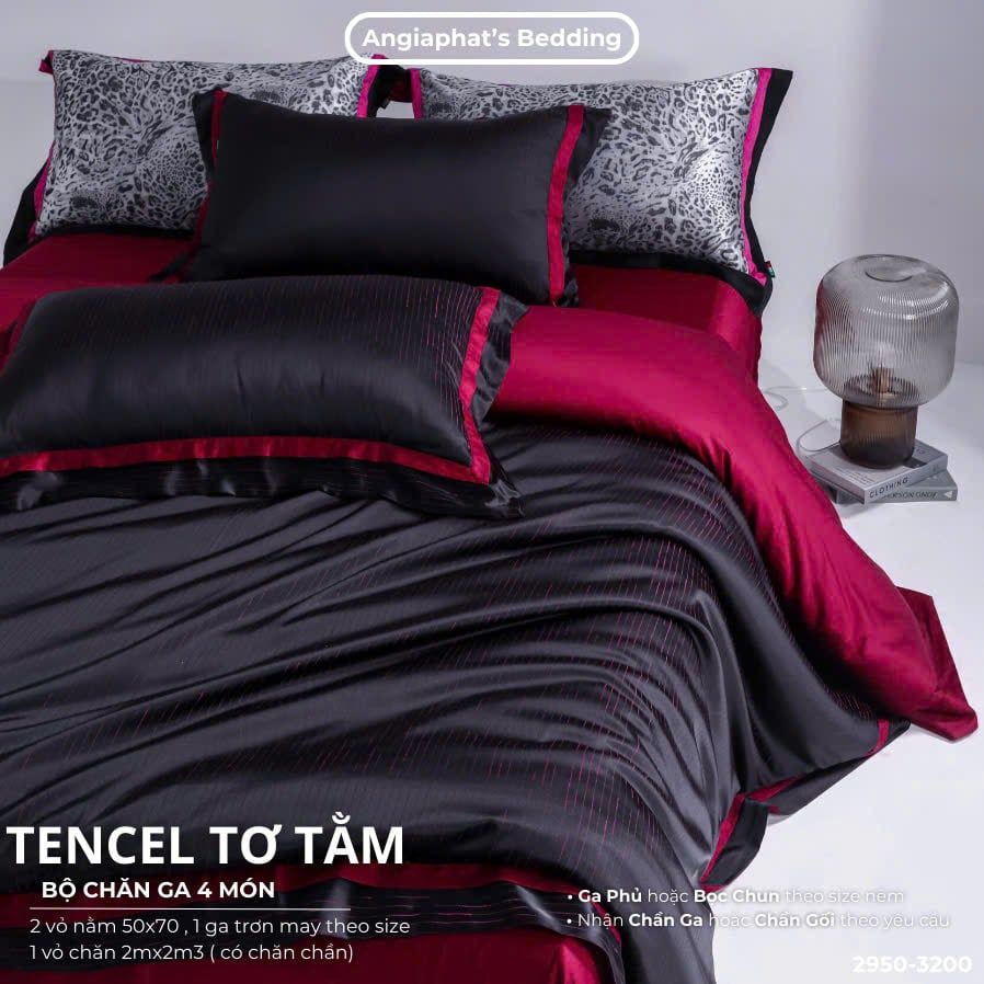 Set Chăn Ga Tencel Tơ Tằm COLOGNE - Đen Hồng
