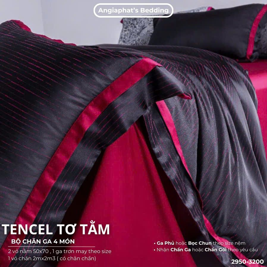 Set Chăn Ga Tencel Tơ Tằm COLOGNE - Đen Hồng