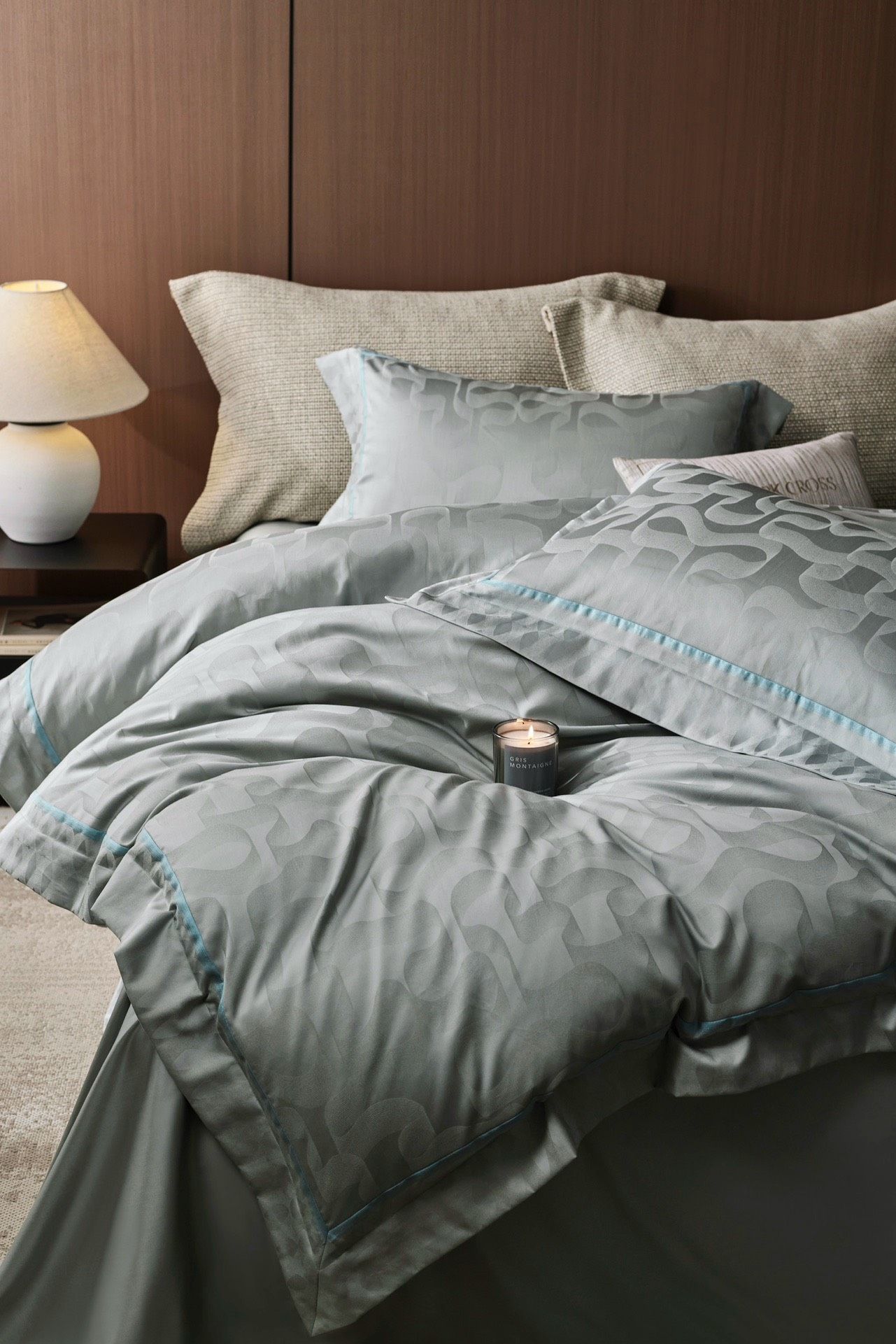 Set Chăn Ga Tencel 120s Markcross Dệt Vân Chìm - Màu Xanh Ghi